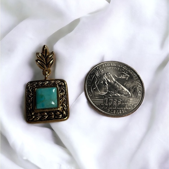 Boho Turquoise and Bronze Dangle Earrings - Picture 4 of 4